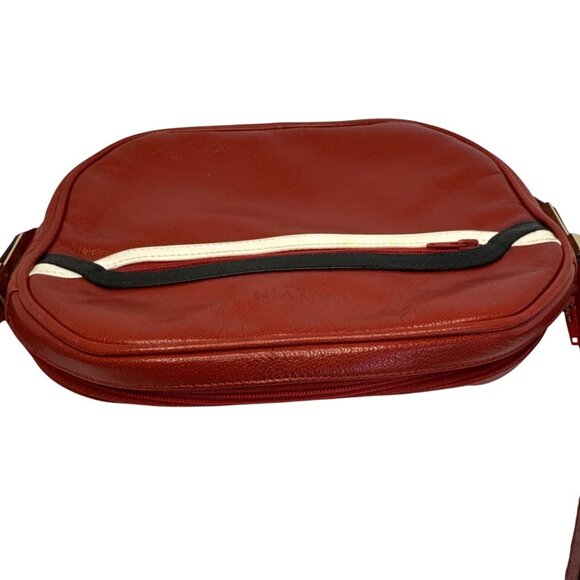 Lanvin Paris Red Leather Crossbody Bag With Black & White Trim - Picture 4 of 12